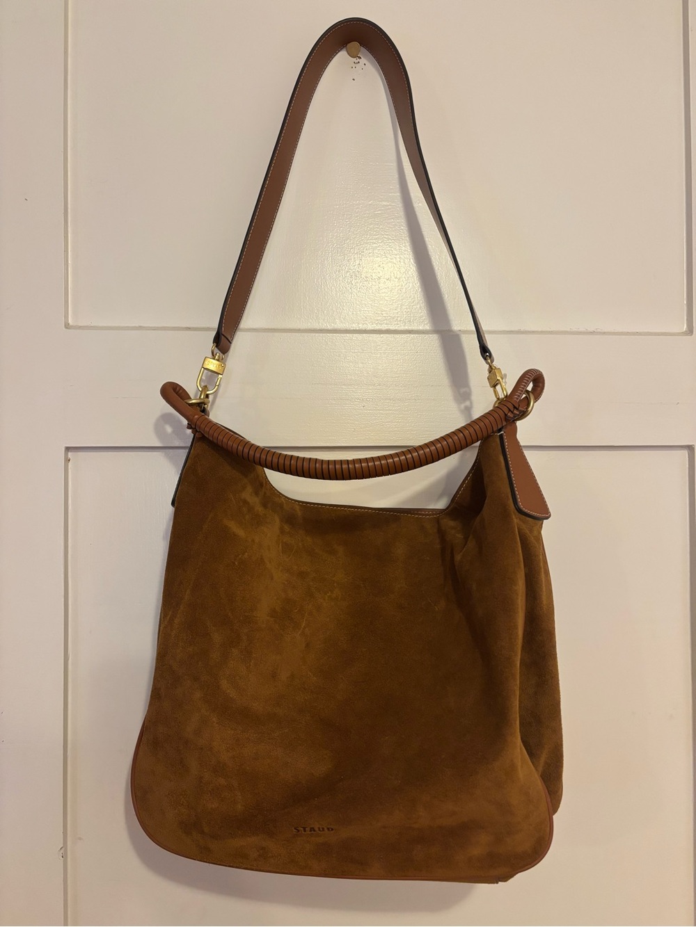 STAUD Cognac Suede Shoulder Hobo Bag